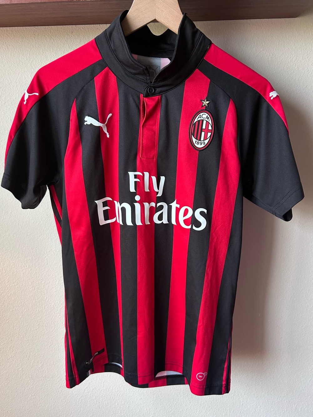 Puma Red and Black Striped AC Milan Football Jersey